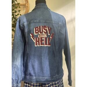 IDYLLWIND Embroidered “Busy Raising Hell” Denim Jacket Coastal Cowgirl Western